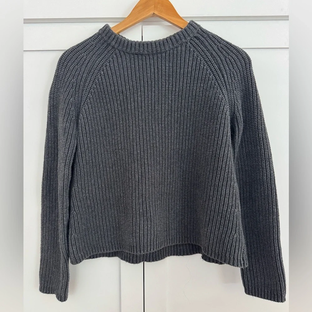 Quince 100% Cotton Charcoal Ribbed Crew Neck Sweater Size Small - Picture 1 of 4